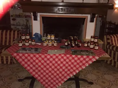 a table with a red and white checkered table cloth at Maso Toneto in Castello di Fiemme