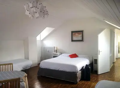 a bedroom with two beds and a chandelier at Ugo Art Lodge Bright in Bolzano