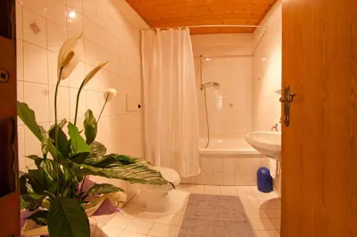 a bathroom with a tub and a toilet and a sink at Guesthouse Christine in Marlengo