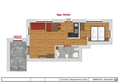 a floor plan of a tiny house at Apartaments Galina in Selva di Val Gardena