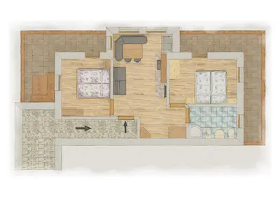 a floor plan of a house at Apartaments Galina in Selva di Val Gardena