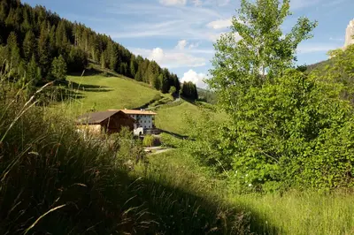 a house in the middle of a grassy hill at Putzerhof in Funes