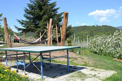 a ping pong table in front of a playground at Apartments Schmalzerhof - Eppan an der Weinstraße in Appiano Sulla Strada Del Vino
