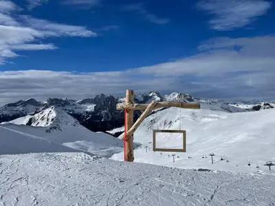 a sign at the top of a snow covered mountain at Apartment Trottner by Interhome in Mazzin