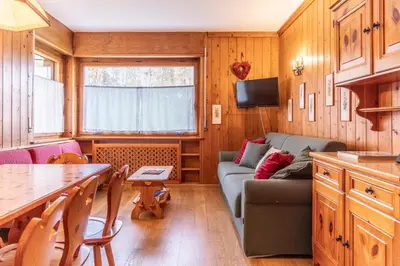 a living room with a couch and a table at Ca' Milijera in Cortina dʼAmpezzo