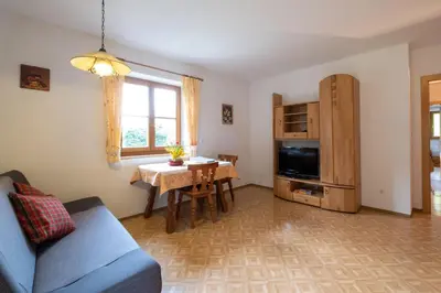 a living room with a couch and a table at Apartments Dolomites 