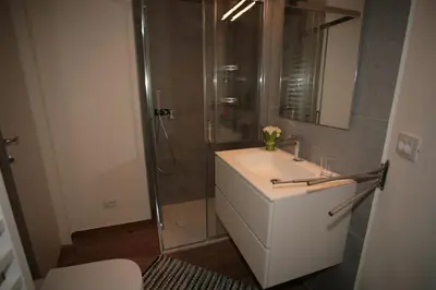a bathroom with a sink and a shower at Residence Anny in Canazei