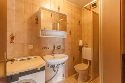 a bathroom with a sink and a toilet at Casa Elena in Canale dʼAgordo