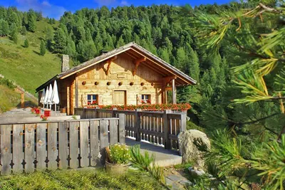 a wooden cabin with a fence in front of it at Gönnerhof in Perca