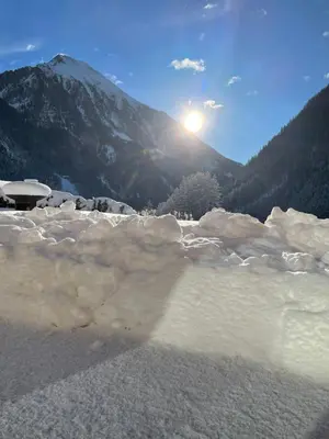 a pile of snow in front of a mountain at Oberkircher in Fundres