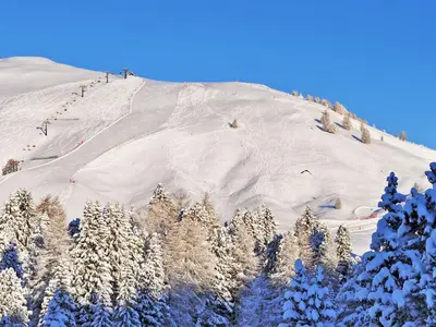 a snow covered mountain with snow covered trees on it at Apartment Garibaldi by Interhome in Predazzo