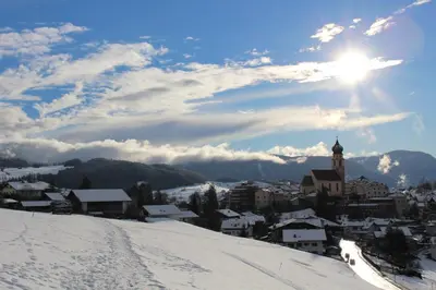 a view of a town in the snow at Merlhof in Fiè