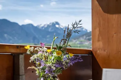 a vase of flowers sitting on a window sill at Panorama Residence Schlossblick in Rodengo