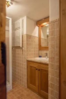 a bathroom with a sink and a mirror at FALORIA Studio Apartment in Cortina dʼAmpezzo