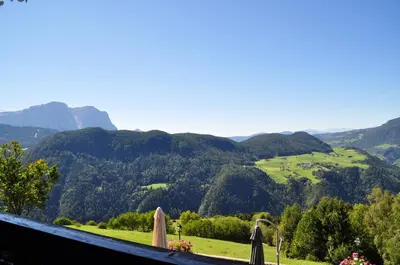 a view of a valley with mountains in the background at Pension Hatzis in Laion