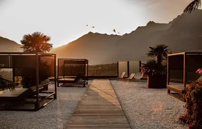 a house with a view of a mountain at Boutique Hotel Eschenlohe Adults only in Schenna