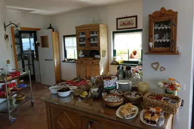 a kitchen with a counter with food on it at La Capannina in Coredo