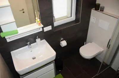 a bathroom with a sink and a toilet at Apartment Zimat in Chienes