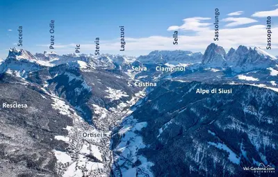 a map of a mountain range with mountains at B&B Lavi Ortisei val Gardena in Ortisei