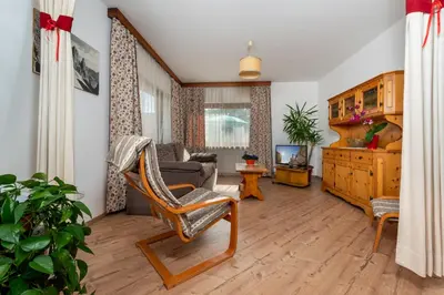 a living room with a chair and a couch at Residence Weiss in Vigo di Fassa