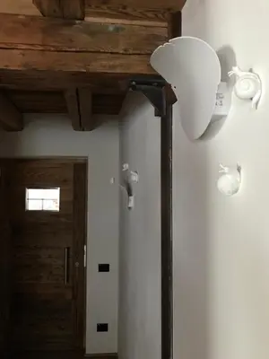 a room with a ceiling with a light and a door at Grizzly Haus & Frosch Restaurant - Teritoria in Varena