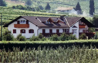 a house in the middle of a field of crops at Hotel Villnerhof in Egna