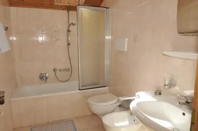 a bathroom with a toilet and a sink and a shower at Fiziderhof in Castelrotto