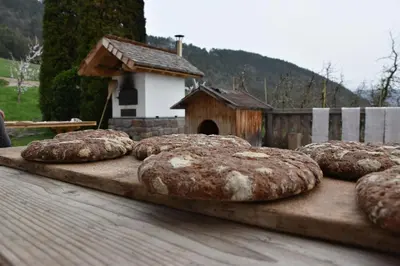 a group of breads sitting on a wooden table at Haflingerhof in San Genesio Atesino