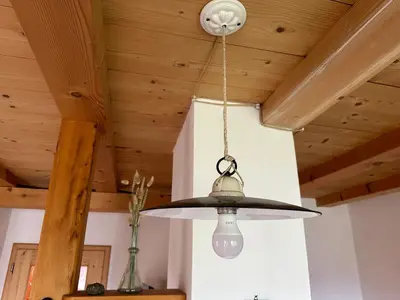 aendant light hanging from a ceiling in a room at Haus Santner in Fiè