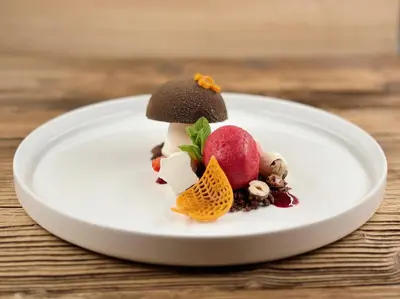 a plate with a dessert with a mushroom on it at Hotel Wieser in Campo di Trens