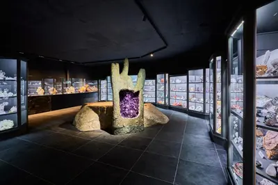 a museum exhibit with a statue in the middle at Mineralienhotel Natznerhof in Naz-Sciaves