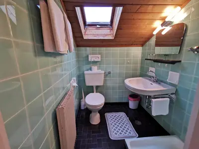 a small bathroom with a toilet and a sink at Active B&B Prairerhof in Schenna
