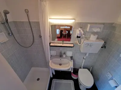 a small bathroom with a sink and a toilet at Active B&B Prairerhof in Schenna