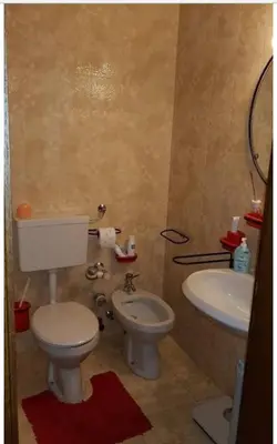 a bathroom with a toilet and a sink at Nuovo Appartamento Les Corceles in San Vigilio Di Marebbe