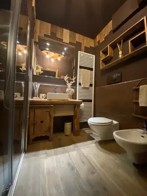 a bathroom with a toilet and a sink at Calore di una Casa di Montagna in Campitello di Fassa