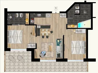 a floor plan of a villa with a pool at Chalet Zenit in Selva di Val Gardena