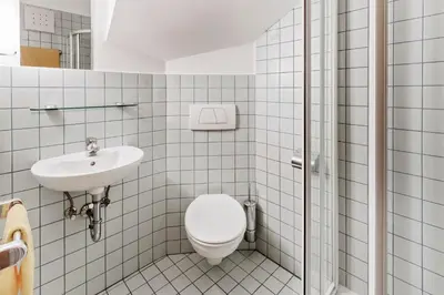 a bathroom with a toilet and a sink at Apartments Petlin in Ortisei