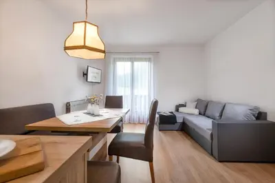 a living room with a couch and a table at Ringlerhof in Braies