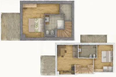 two views of a floor plan of a house at Gschlunerhof in Castelrotto