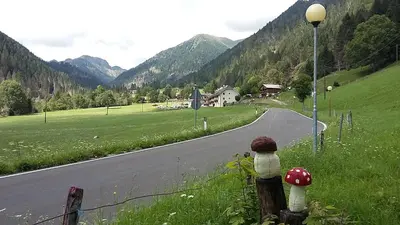 a view of a road with a fence next to a field at B&B PRA' DEI CERVI in Telve