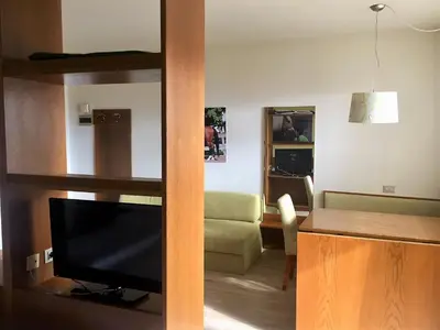 a living room with a television and a couch at Andreas Hofer in Schenna