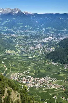 an aerial view of a village in the mountains at Apparthotel Taufenbrunn in Parcines