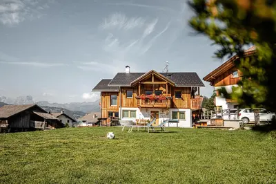 a house on a hill with a dog in the yard at Apartments Rit in La Valle