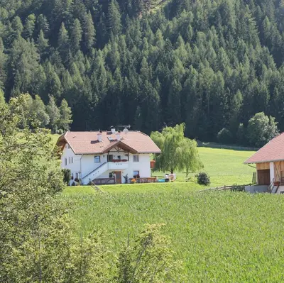a white house in the middle of a field at Beikircherhof in San Lorenzo di Sebato