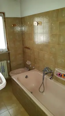 a bathroom with a bath tub and a toilet at Mansarda a San Vito di Cadore in San Vito di Cadore