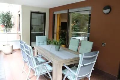 a dining room table and chairs with a plant on it at Appartment Larcher - Meinhard in Merano