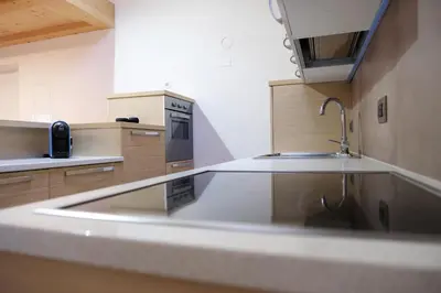 a kitchen with a sink and a counter top at Alpine Home Fiemme in Predazzo