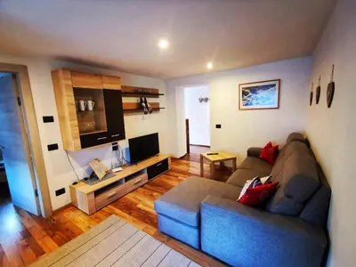 a living room with a couch and a television at Apartments Fabiola in Arabba