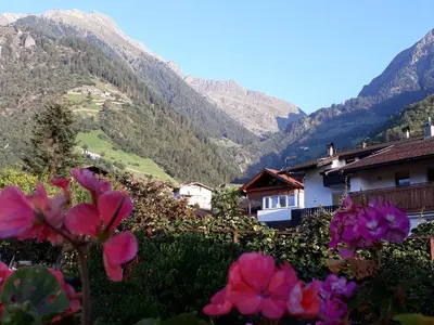 a view of a mountain with flowers in the foreground at GRETL - Residence in Parcines