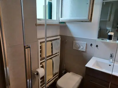 a small bathroom with a toilet and a sink at GRETL - Residence in Parcines